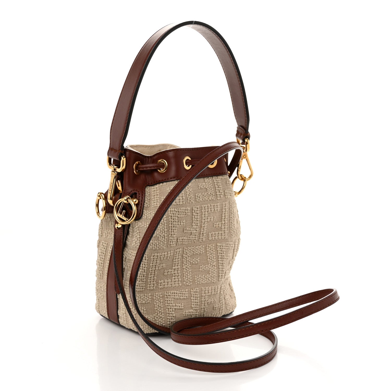 Fendi Sardinian Jacquard Vitello King F is Fendi FF 1974 Embroidered Mini Mon Tresor Bucket Bag Corda Praline 3 of 10