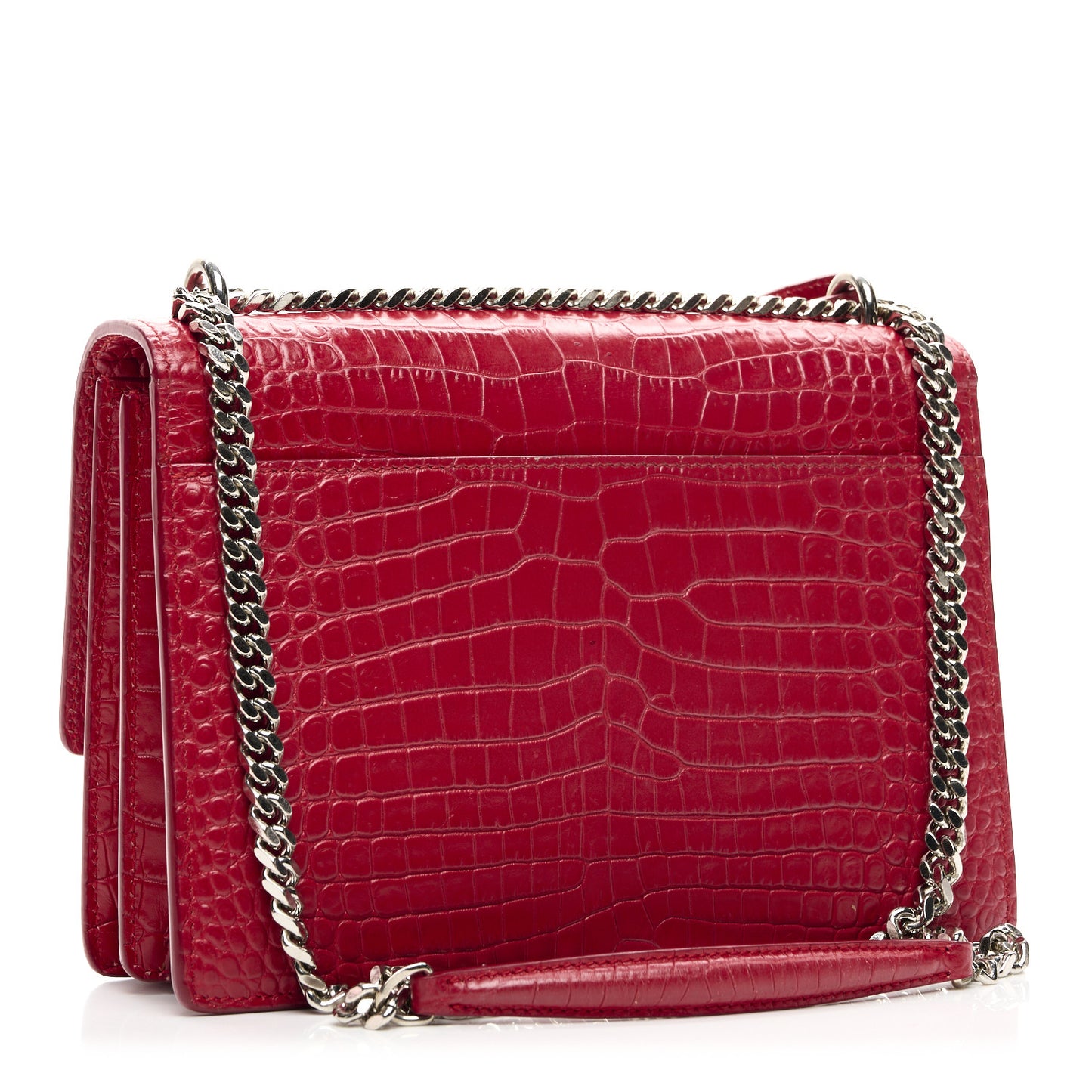 Calfskin Crocodile Embossed Medium Monogram Sunset Rouge Eros