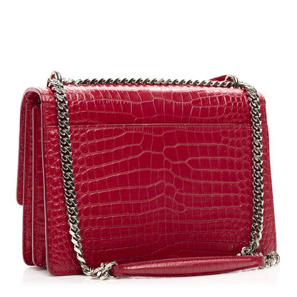 Saint Laurent Calfskin Crocodile Embossed Medium Monogram Sunset Rouge Eros 3 of 9