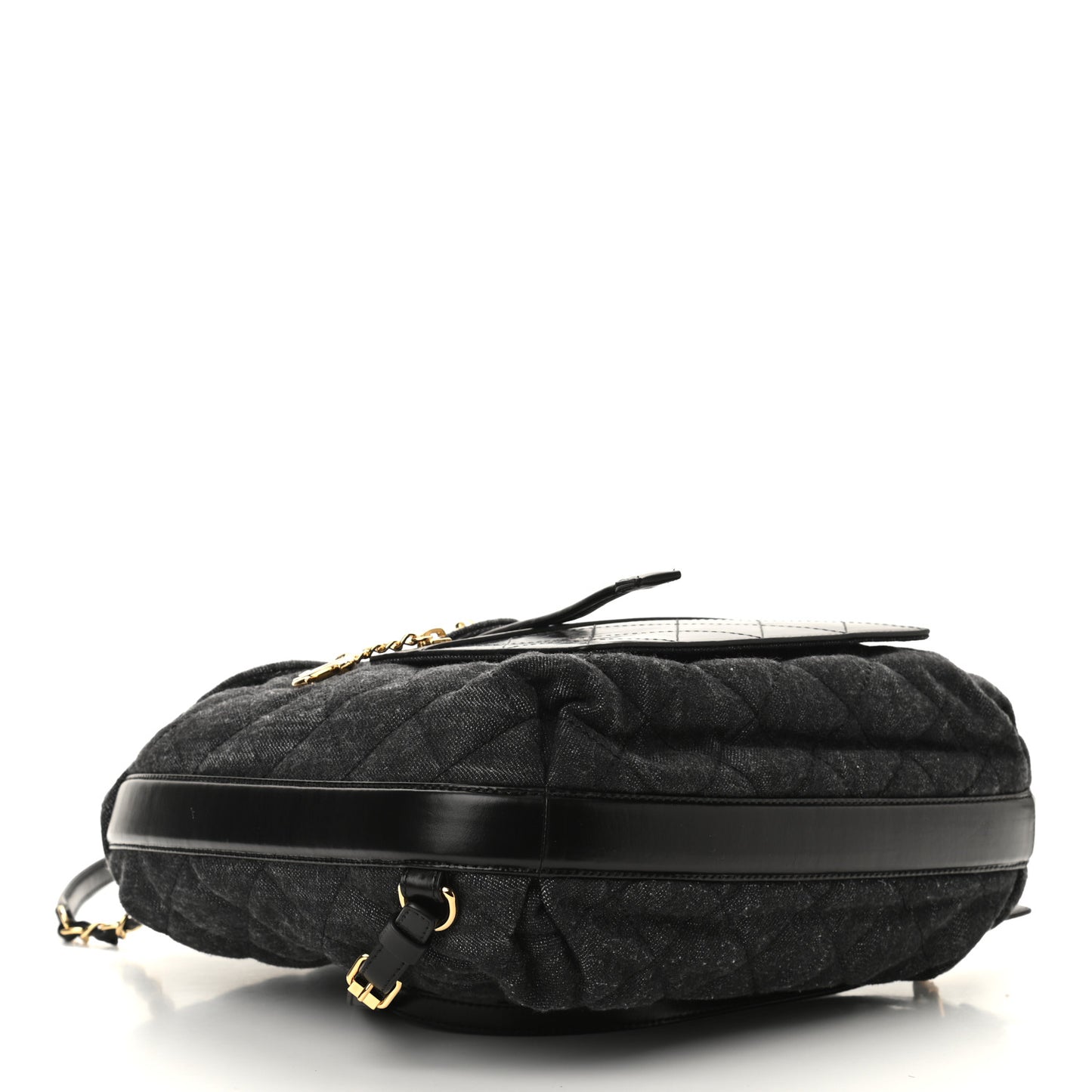 Denim Calfskin Quilted Backpack Dark Grey Black