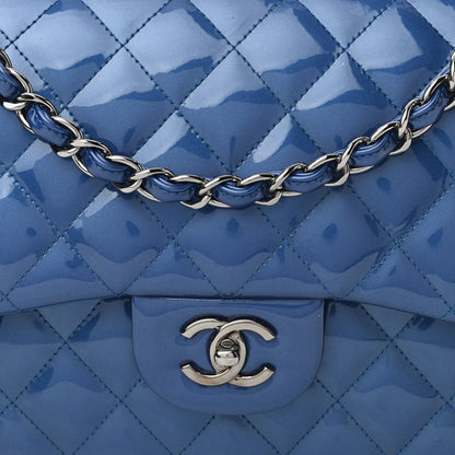 Chanel Patent Quilted Jumbo Double Flap Blue 9 of 11