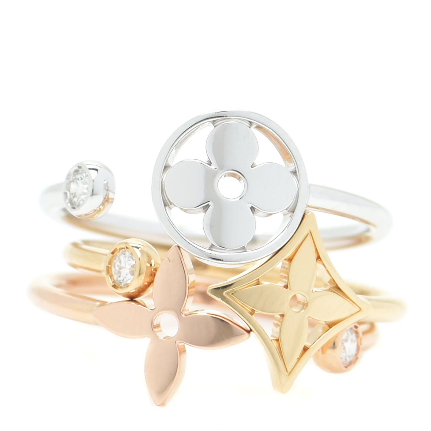 18K Yellow Pink White Gold Diamond Idylle Blossom Ring 3 Set 52 6
