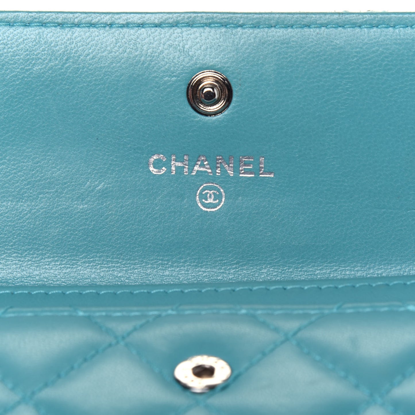 Lambskin Quilted Flap Card Holder Turquoise