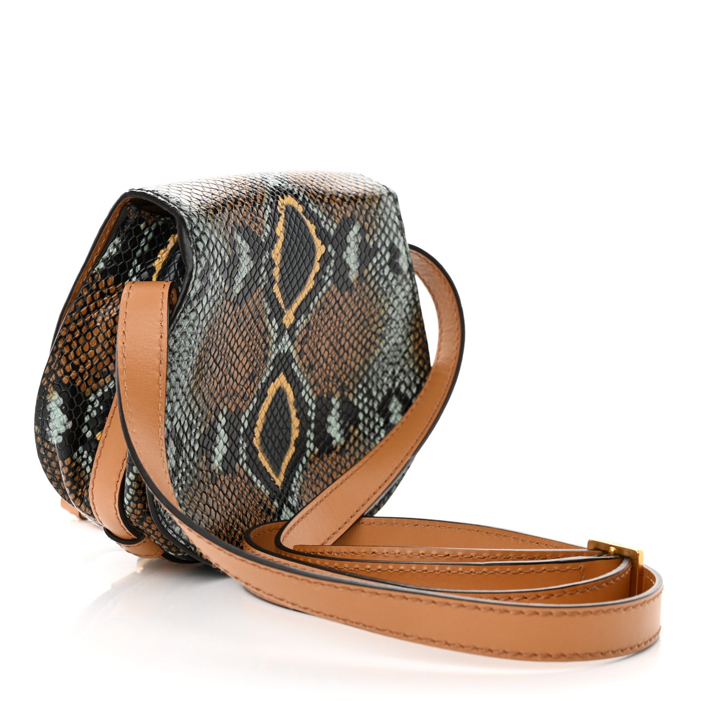 Python Embossed Calfskin Mini Marcie Round Crossbody Bag Multicolor
