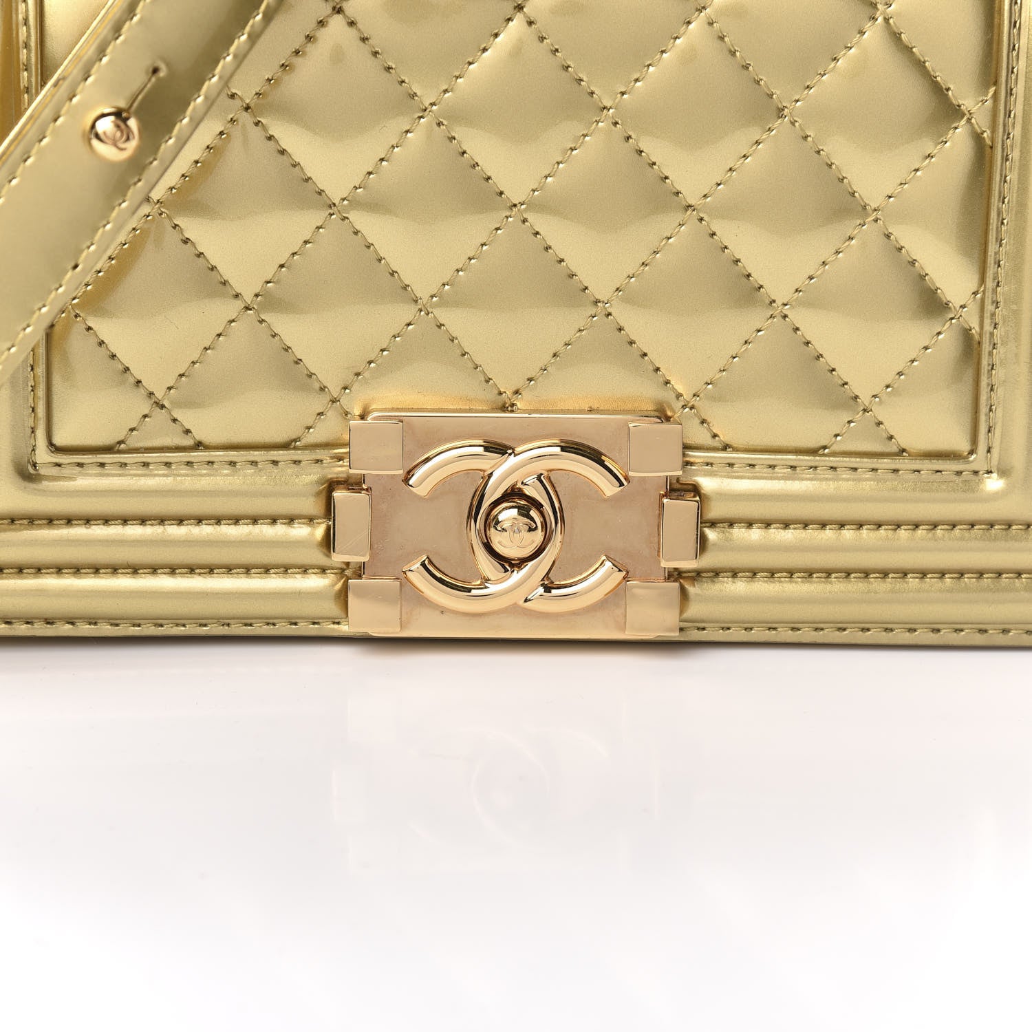 Chanel Metallic Patent Calfskin Quilted Small Boy Flap Gold 10 of 11