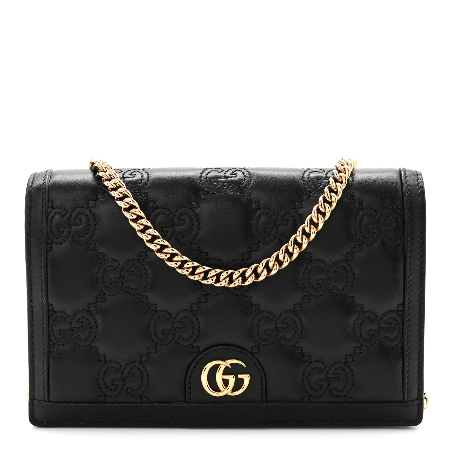 Calfskin GG Matelasse Chain Wallet Black