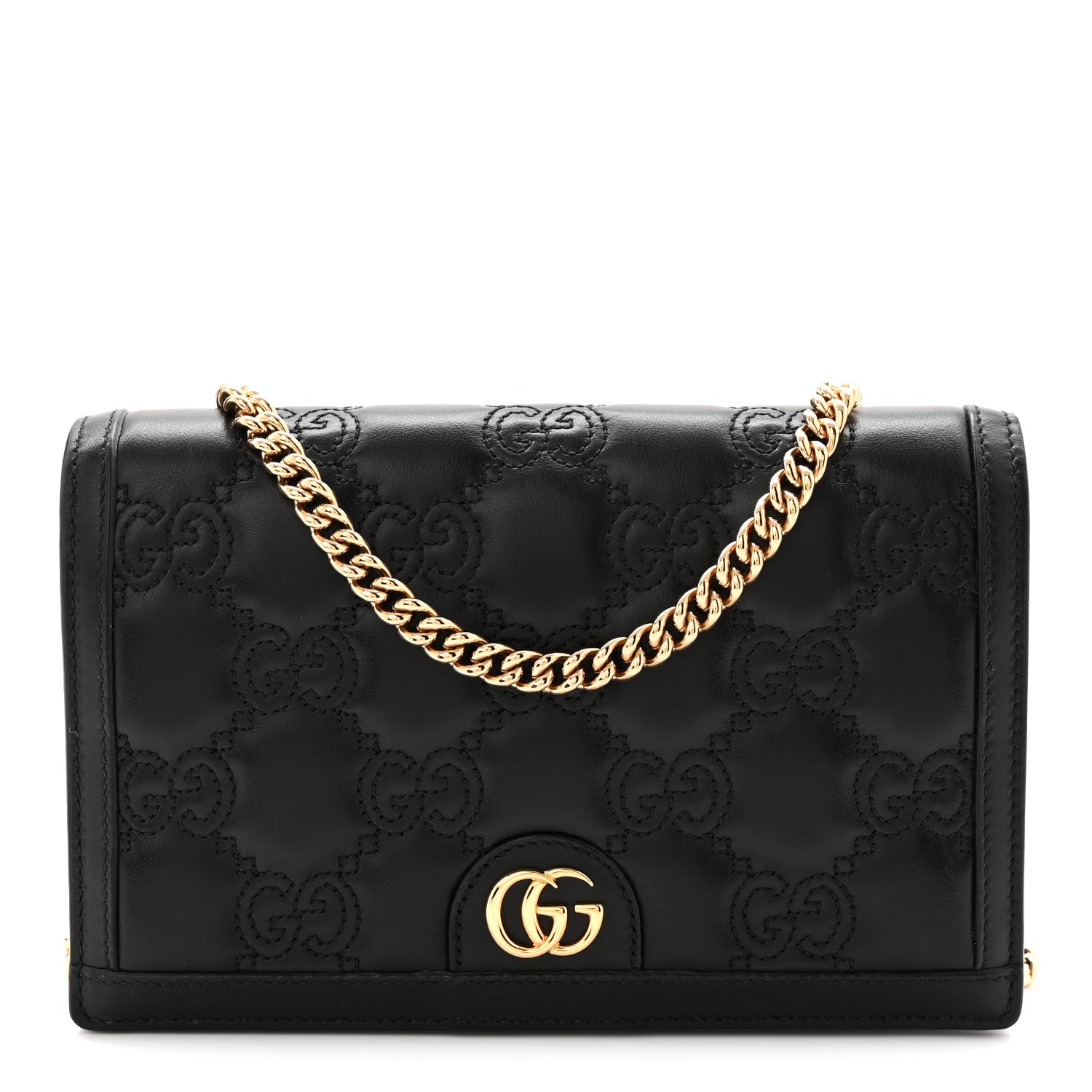 Gucci Calfskin GG Matelasse Chain Wallet Black 1 of 9