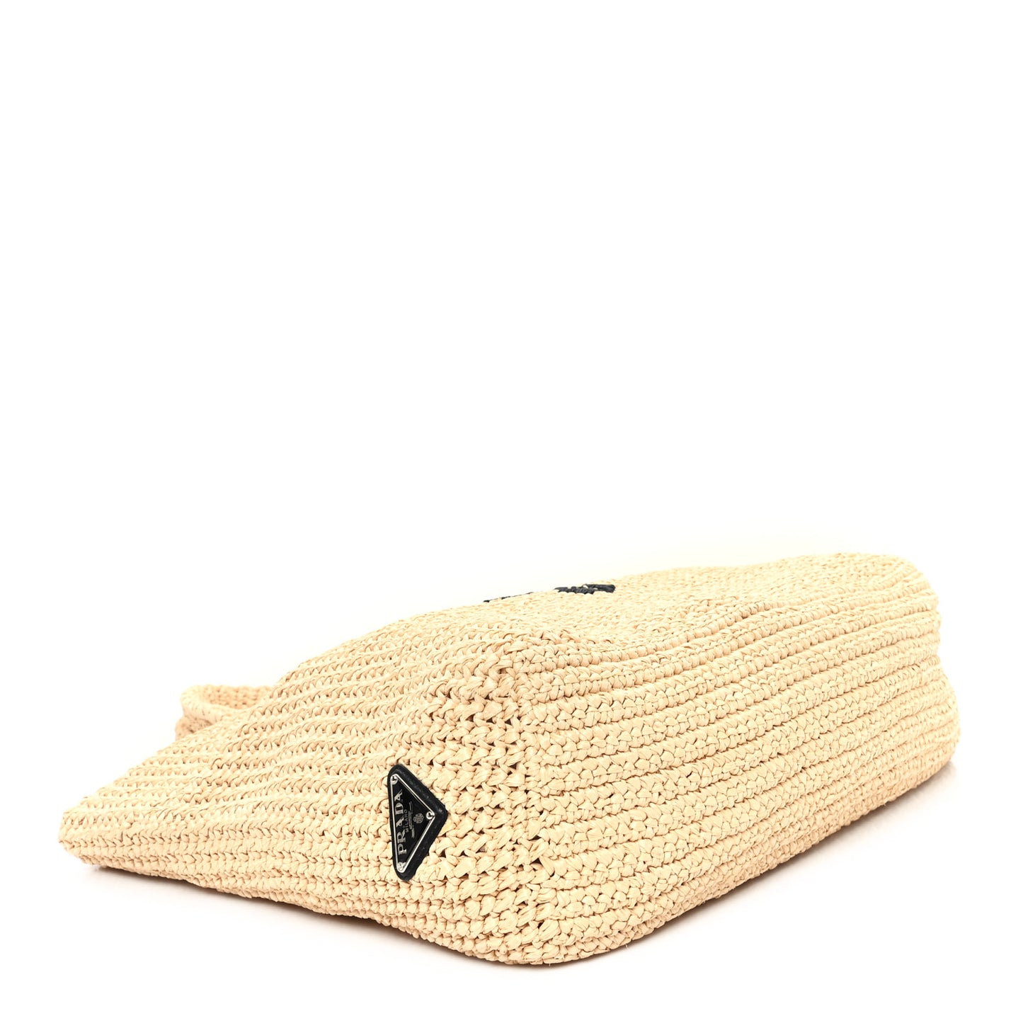 Yarn Raffia Effect Crochet Embroidered Logo Tote Naturale