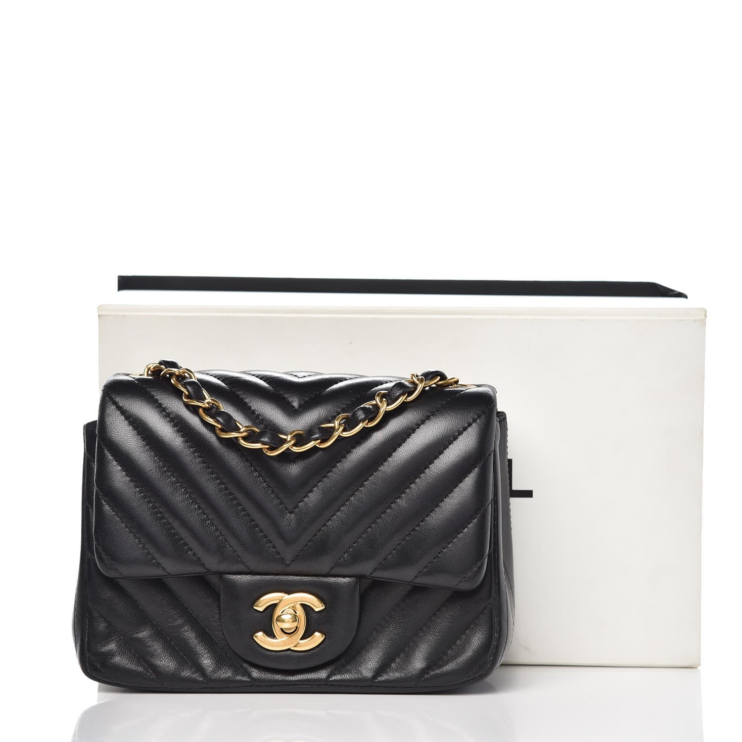 Chanel Lambskin Chevron Quilted Mini Square Flap Black 12 of 12