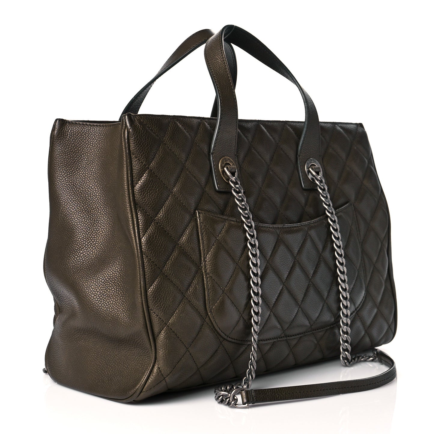 Caviar Quilted Large Casual Pocket Tote Khaki