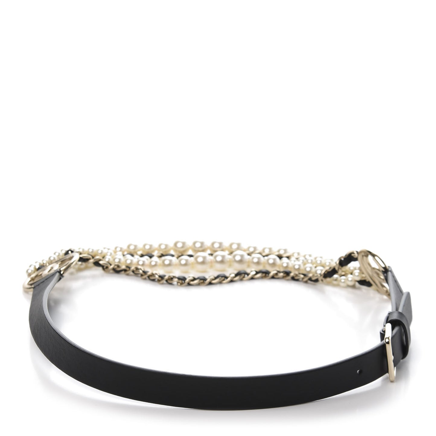 Calfskin CC Pearl Chain Belt 70 28 Black