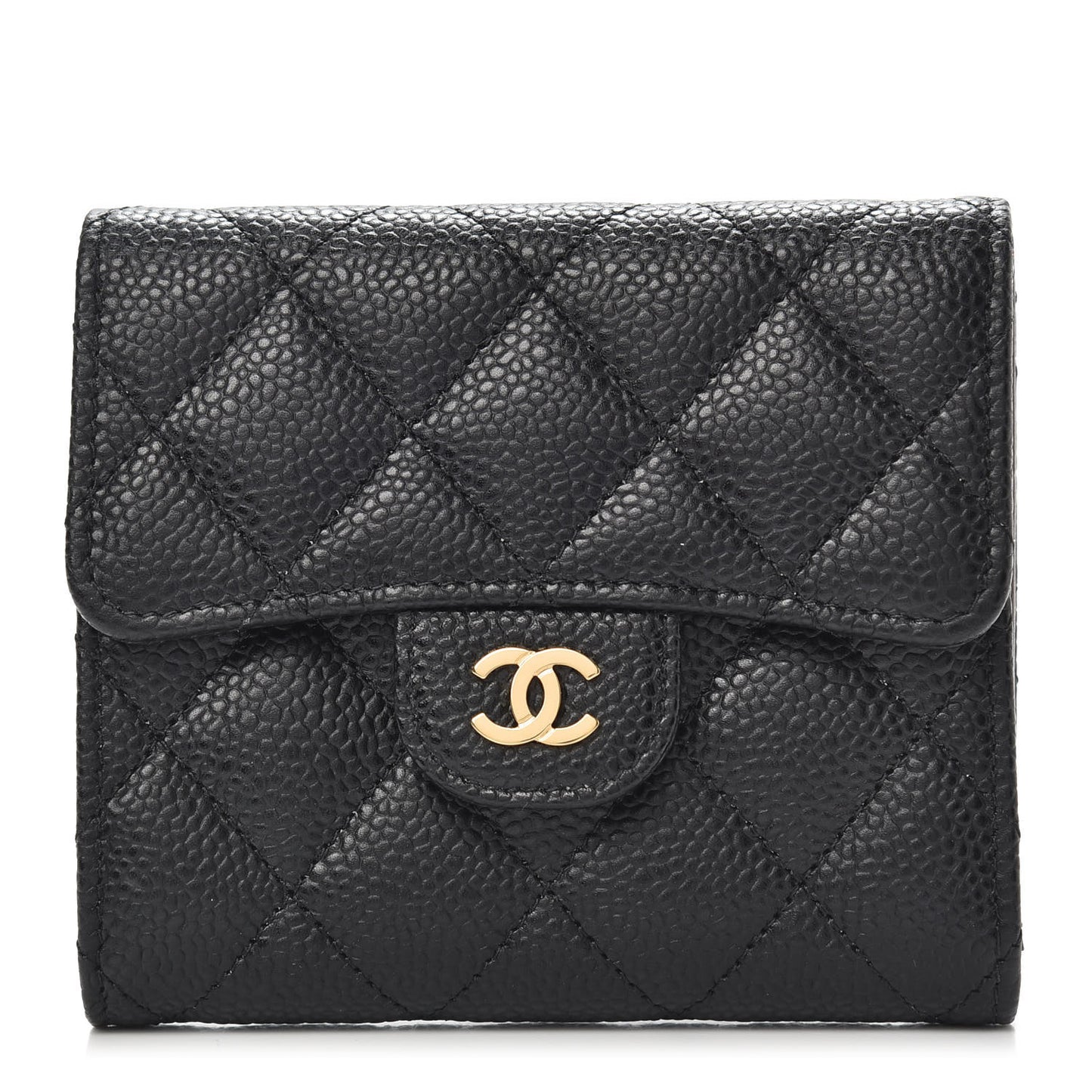 Caviar Quilted Compact Flap Wallet Black