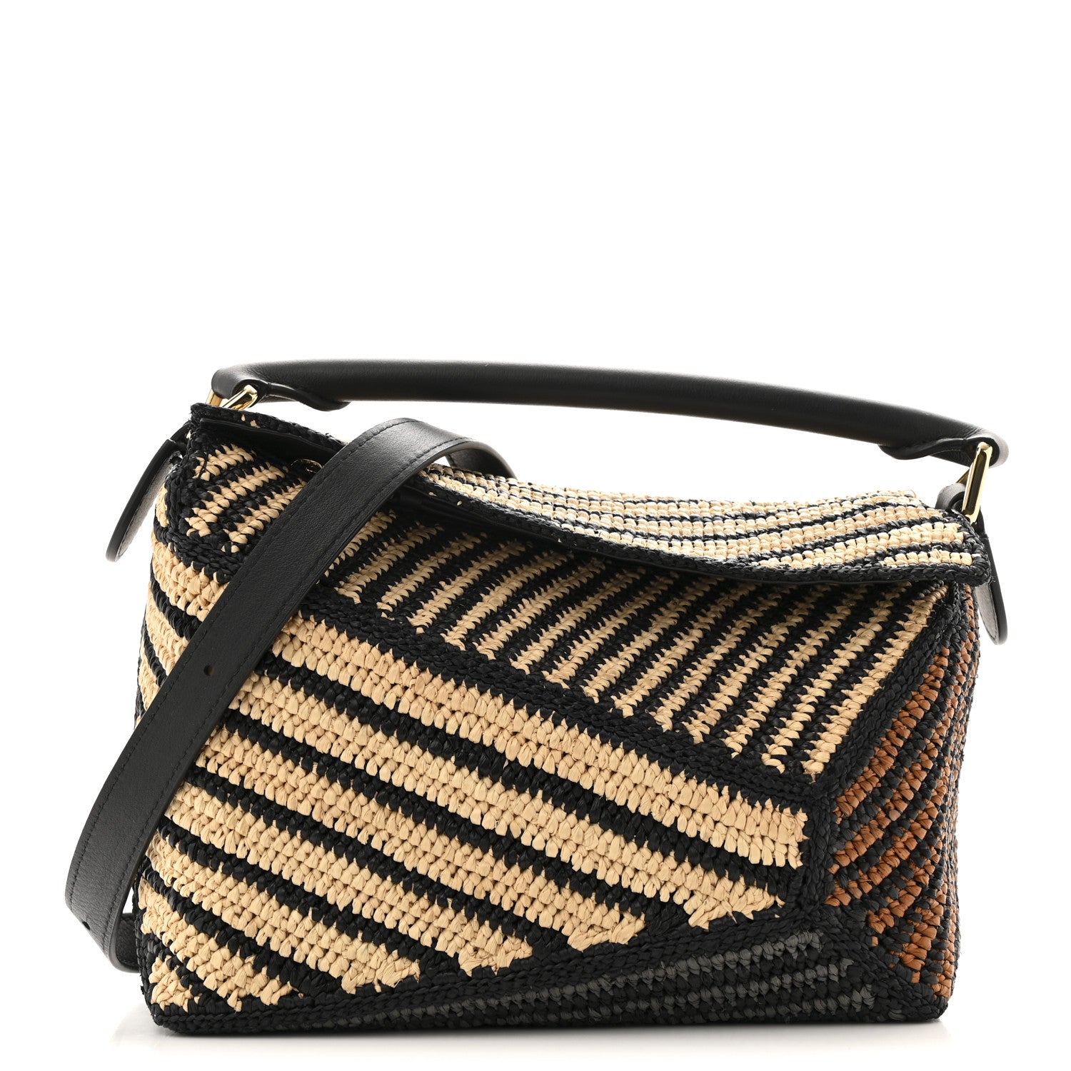 Loewe Raffia Calfskin Small Puzzle Bag Natural Honey Gold 1 of 10