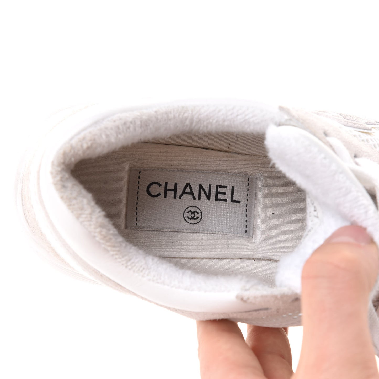 Suede Calfskin Fabric CC Sneakers 36.5 White Grey