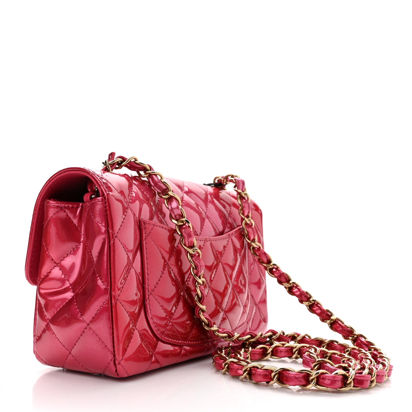 Shaded Patent Calfskin Quilted Mini Rectangular Flap Pink Dark Pink