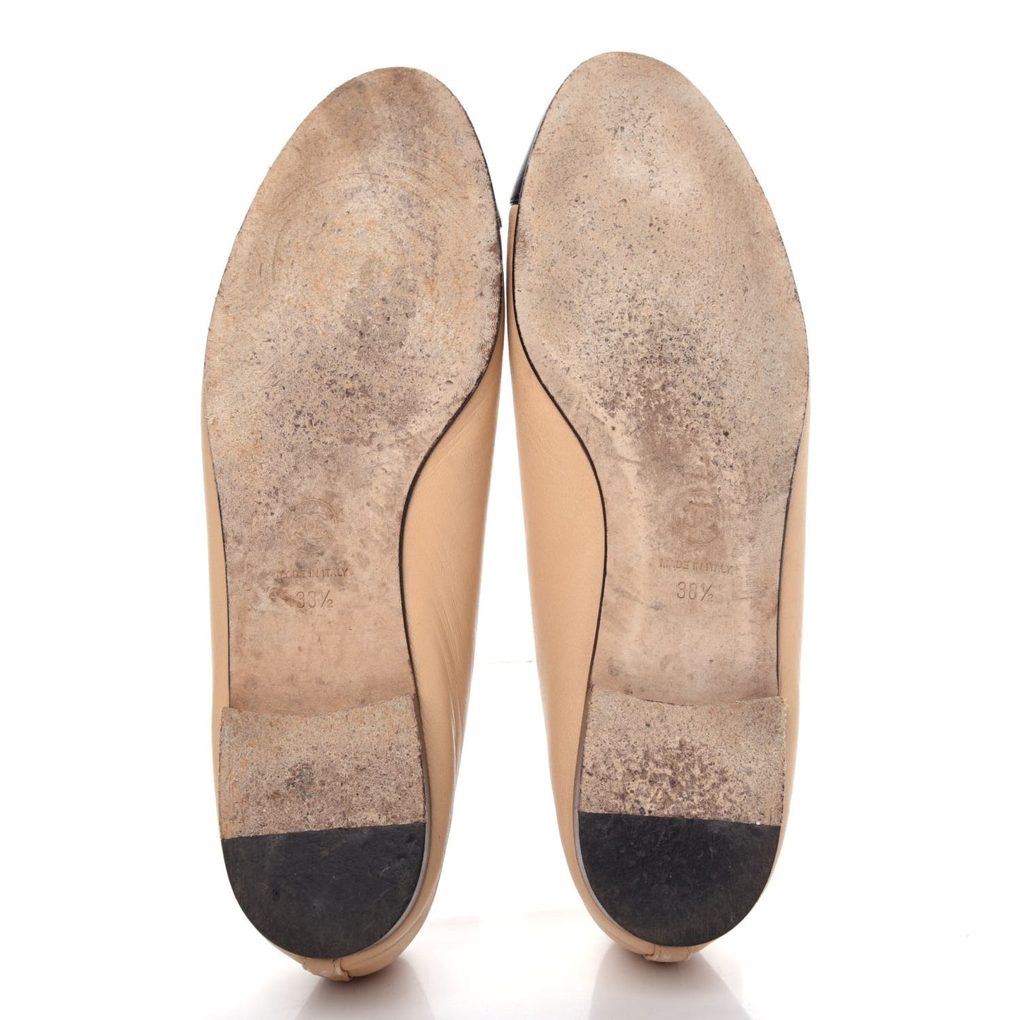 Lambskin Cap Toe CC Ballerina Flats 38.5 Beige Black