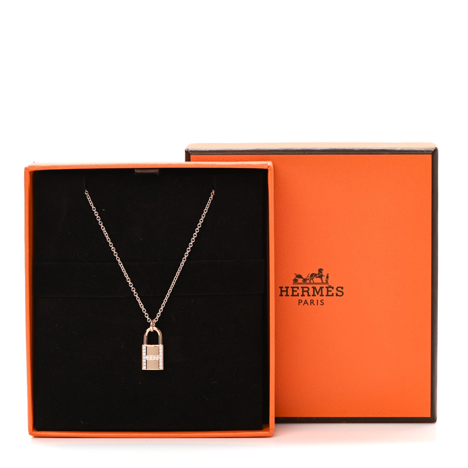 Hermes 18K Rose Gold Diamond Amulettes Cadenas Pendant Necklace 5 of 5