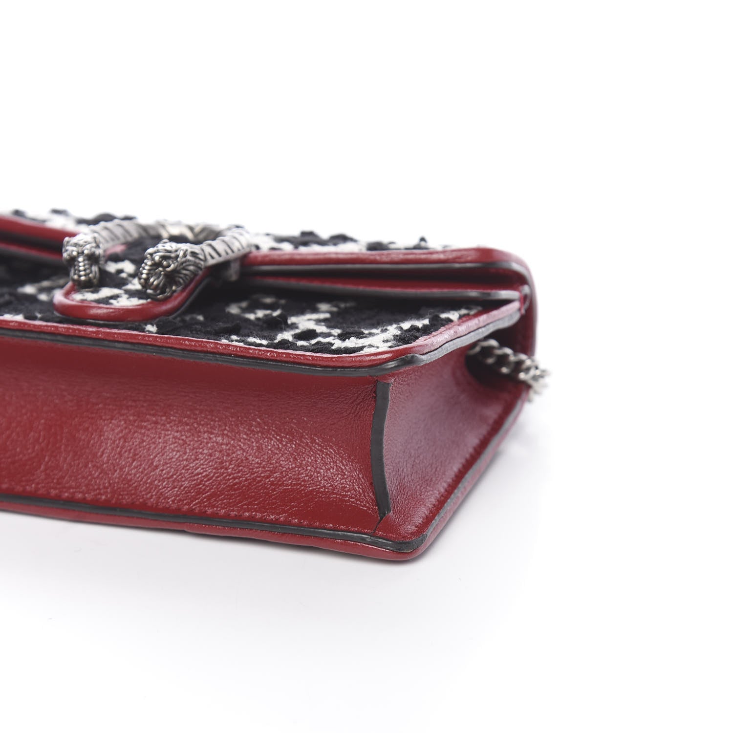 Gucci Tweed GG Monogram Super Mini Dionysus Shoulder Bag Black White Romantic Cherry 9 of 10