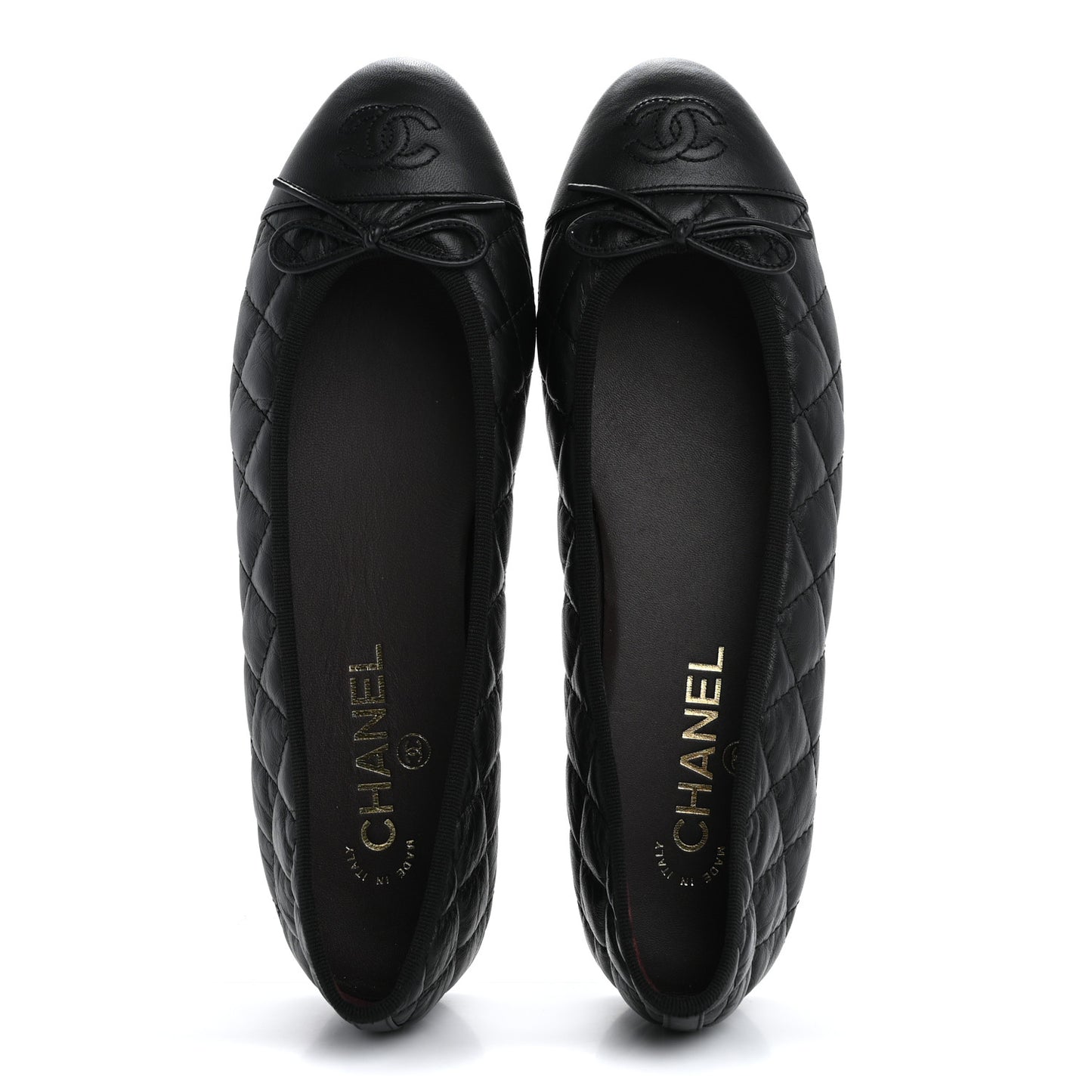 Aged Calfskin Quilted CC Cap Toe Ballerina Flats 39 Black