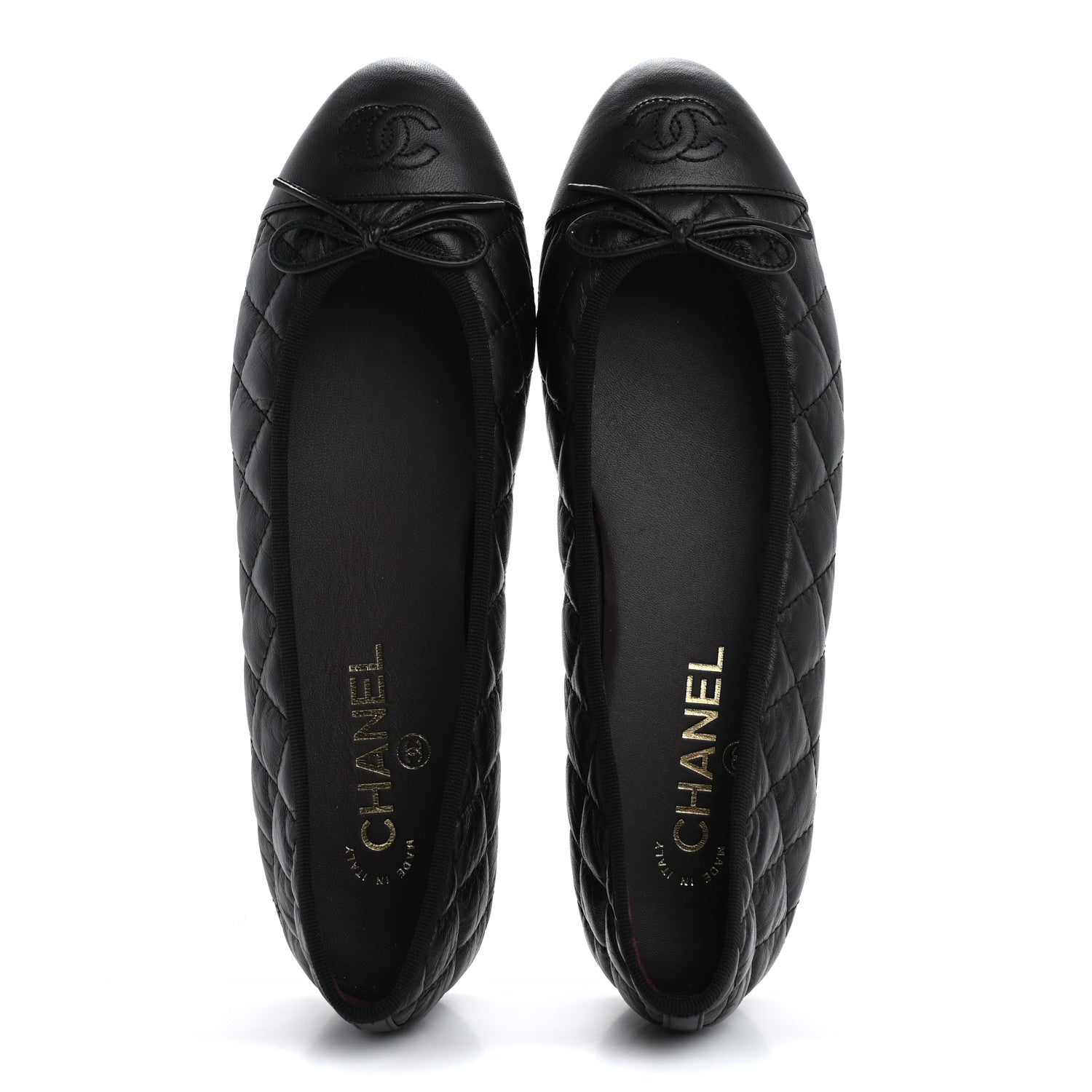 Chanel Aged Calfskin Quilted CC Cap Toe Ballerina Flats 39 Black 2 of 10