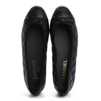 Chanel Aged Calfskin Quilted CC Cap Toe Ballerina Flats 39 Black 2 of 10