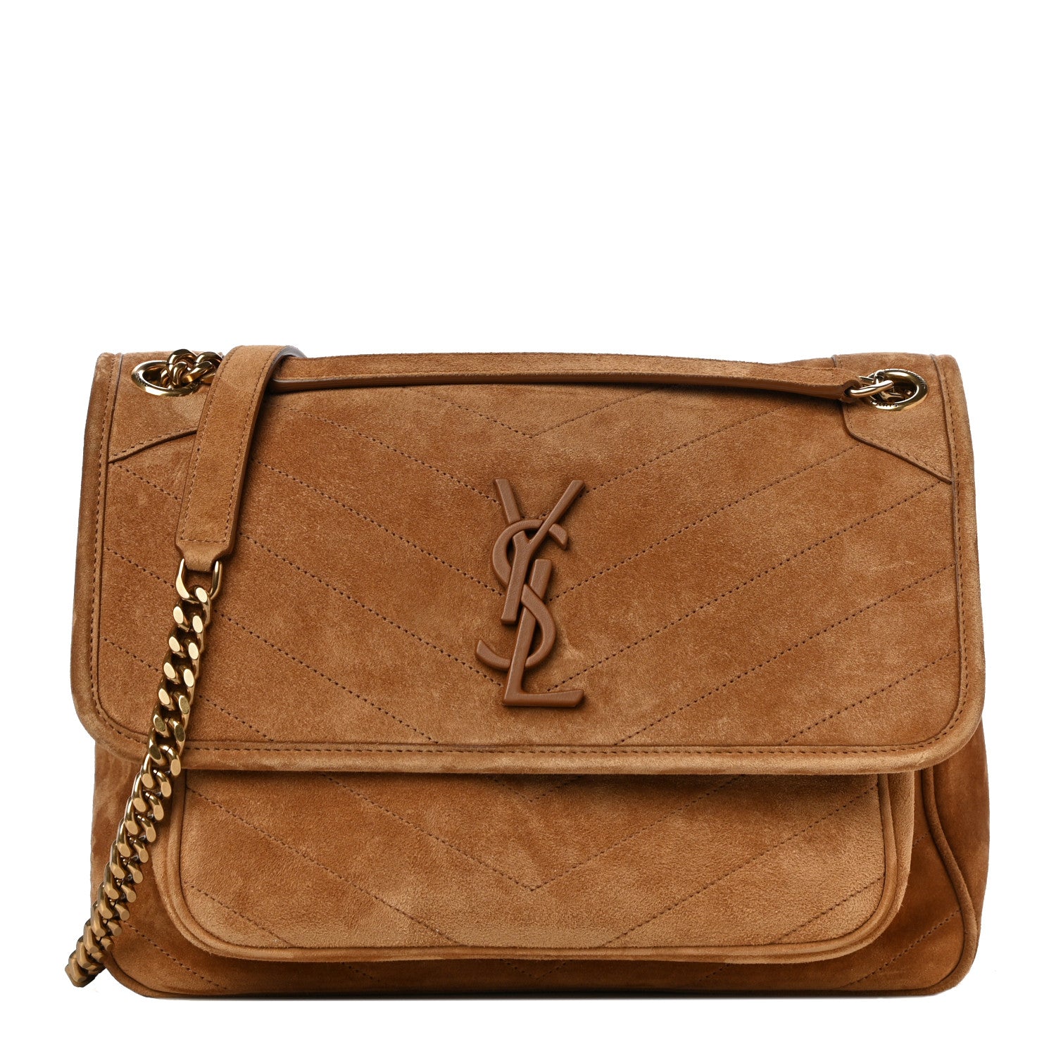 Saint Laurent Suede Monogram Medium Niki Chain Satchel Cinnamon 1 of 12