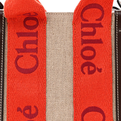 Chloe Cotton Calfskin Small Woody Ribbon Tote With Strap Orange Brown 8 of 17