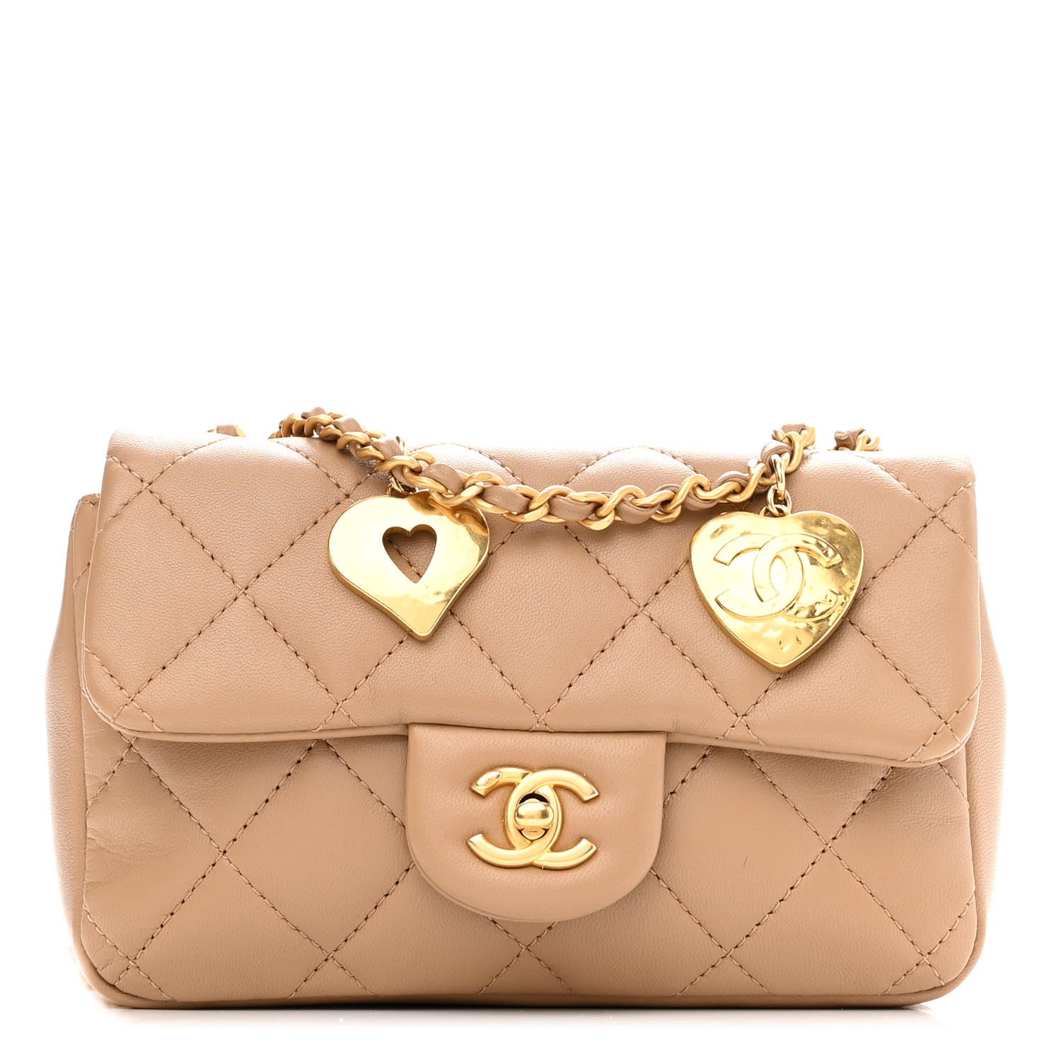 Chanel Lambskin Quilted Mini Heart Charms Flap Beige 1 of 11