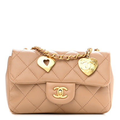 Chanel Lambskin Quilted Mini Heart Charms Flap Beige 1 of 11