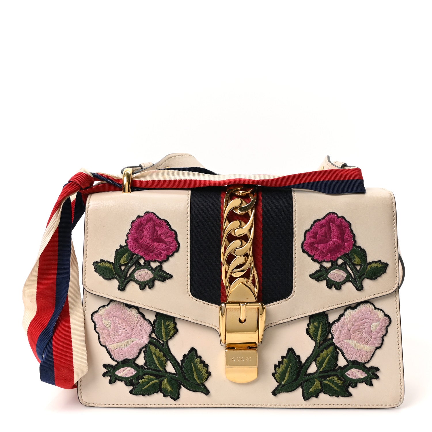 Gucci Calfskin Embroidered Small Sylvie Shoulder Bag White 1 of 11