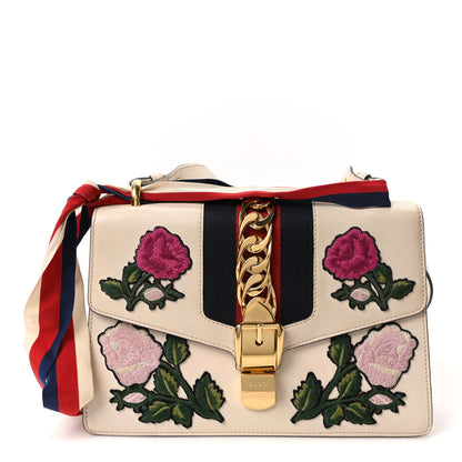 Gucci Calfskin Embroidered Small Sylvie Shoulder Bag White 1 of 11