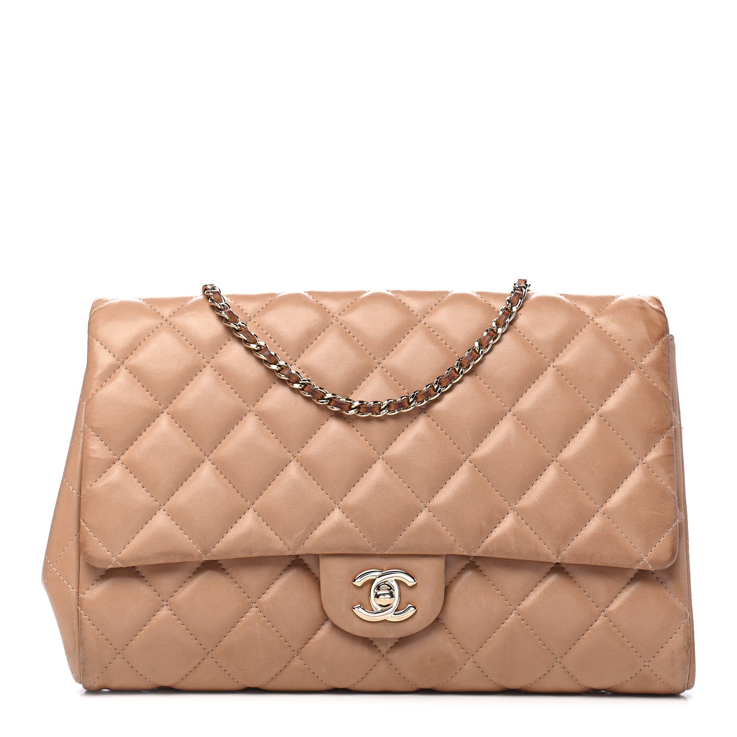 Lambskin Quilted Clutch With Chain Flap Beige