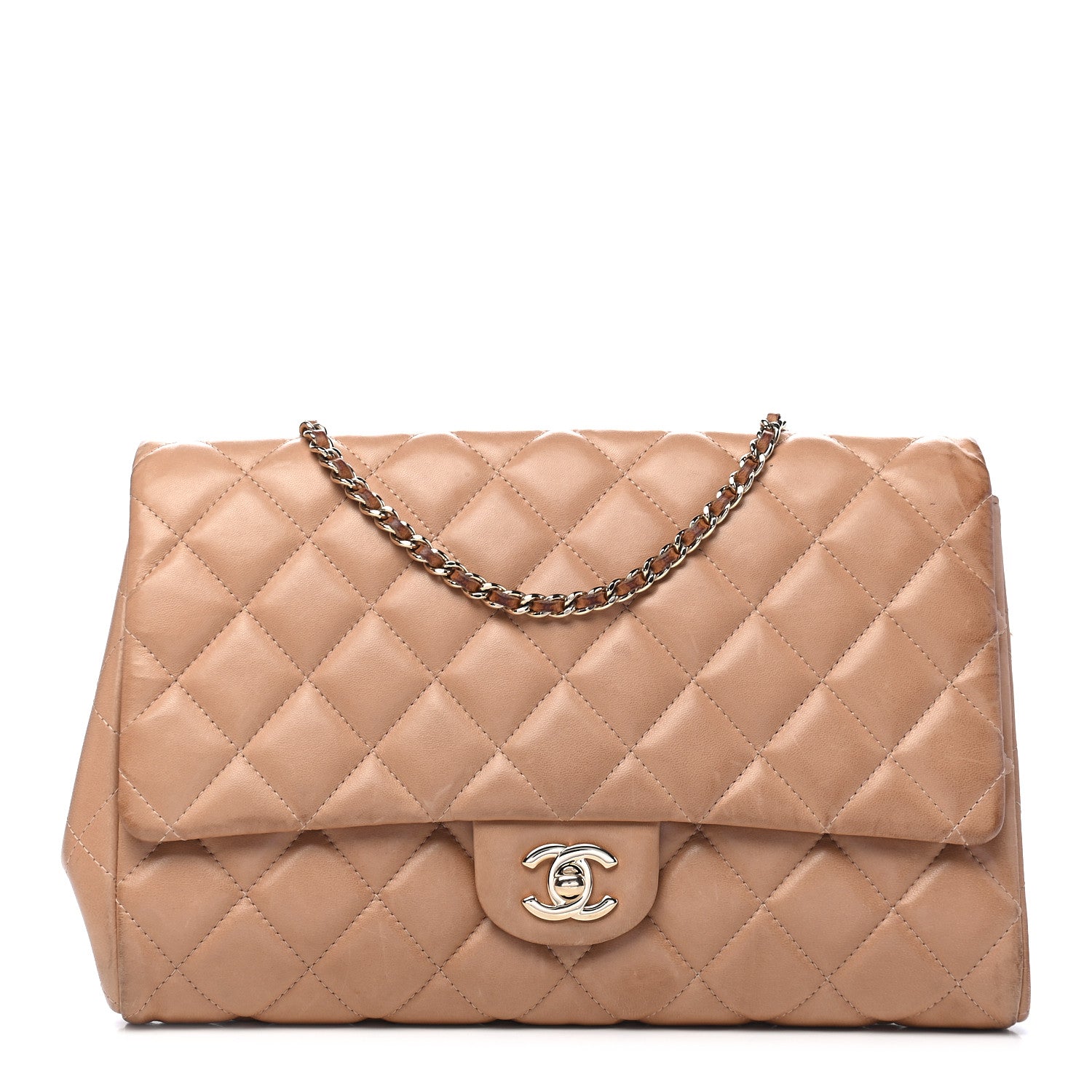Chanel Lambskin Quilted Clutch With Chain Flap Beige 1 of 8
