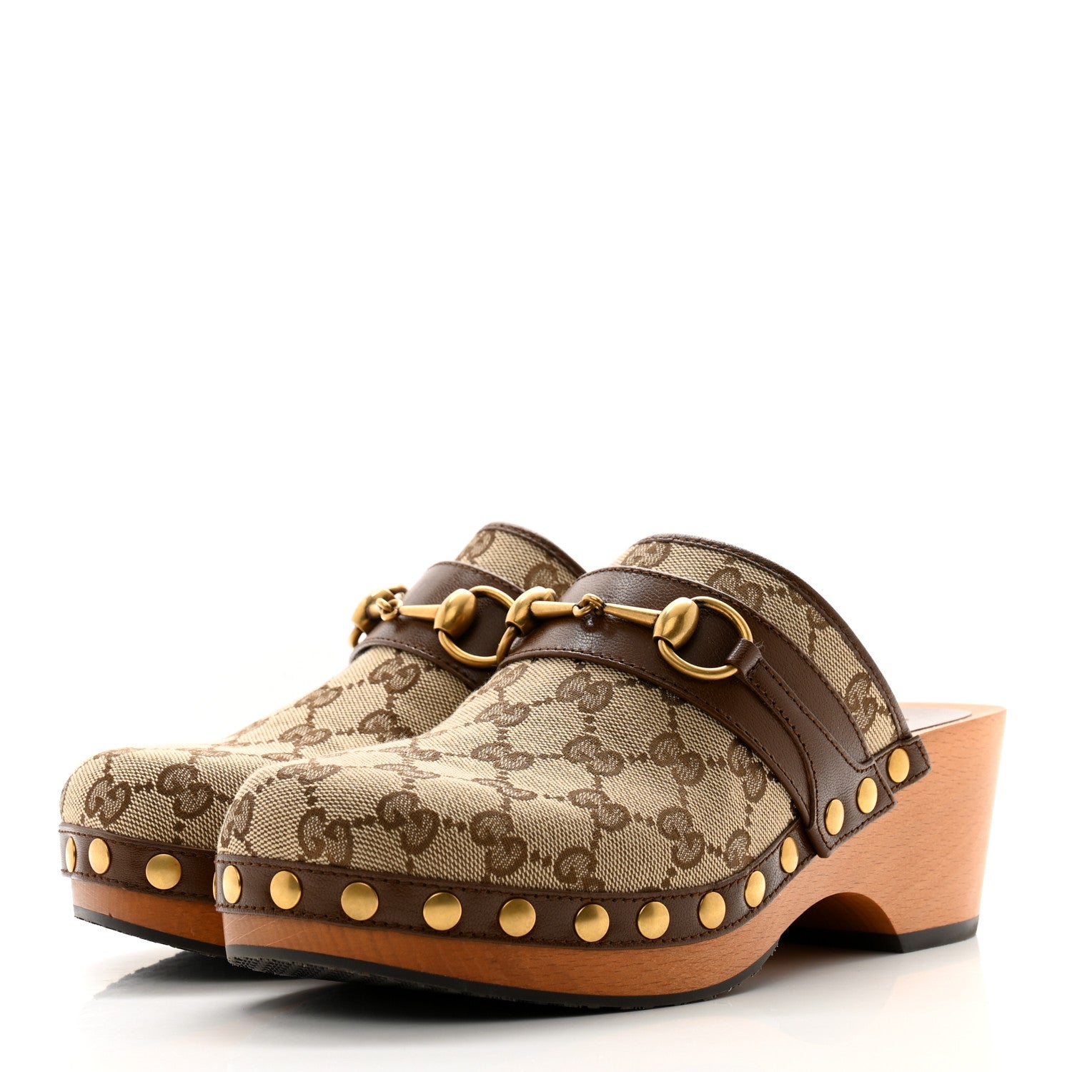 Gucci Monogram Goatskin Horsebit Clog Mules 37 Beige Ebony Brown Sugar 3 of 10