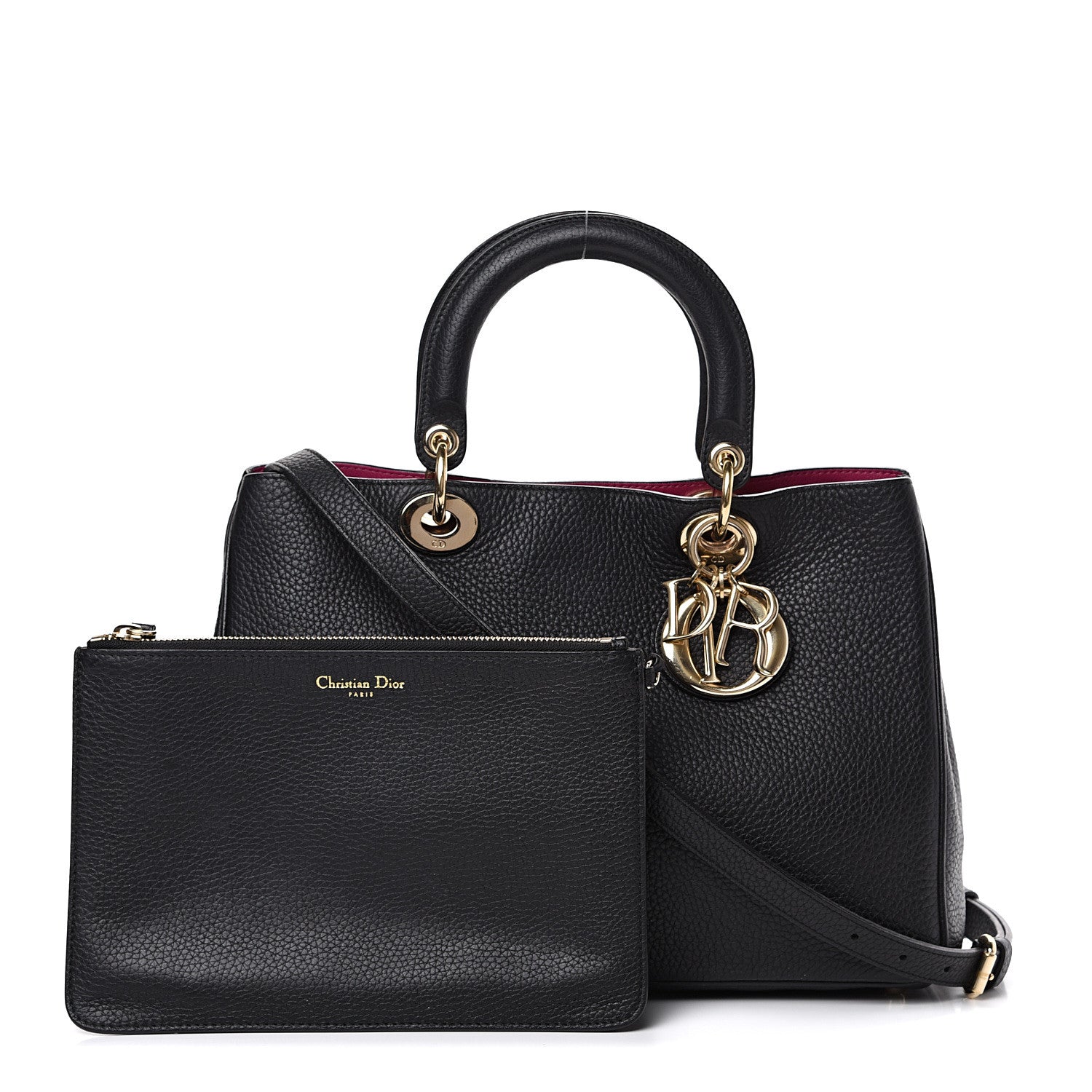 Christian Dior Bullcalf Medium Diorissimo Tote Black Rose Indien 1 of 14