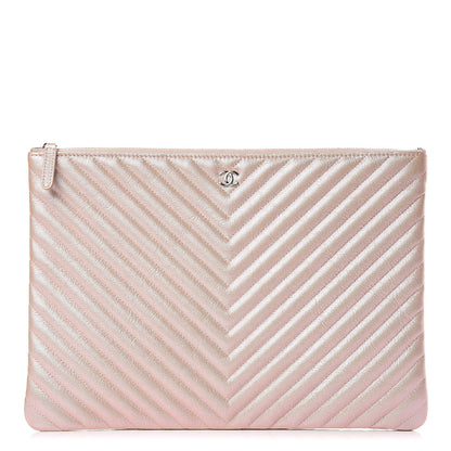 Chanel Iridescent Caviar Chevron Quilted Large Cosmetic Case Light Gold 1 of 11