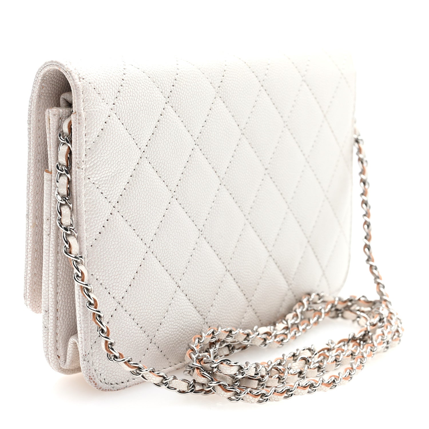 Chanel Iridescent Caviar Quilted Golden Class Wallet On Chain WOC White 3 of 9