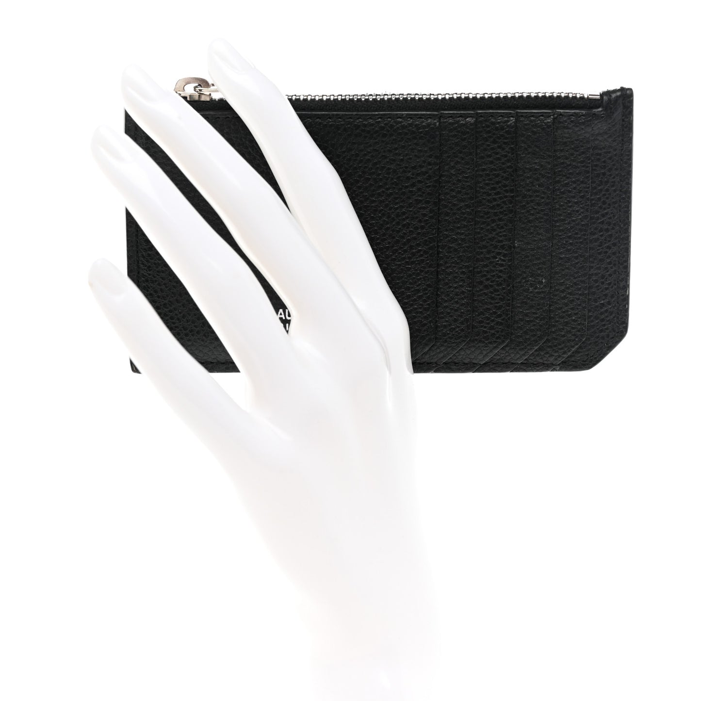 Grained Calfskin 5 Fragments Zip Pouch Card Holder Black
