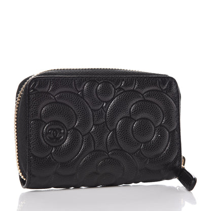 Chanel Caviar Camellia Embossed Zip Coin Purse Black 3 of 7