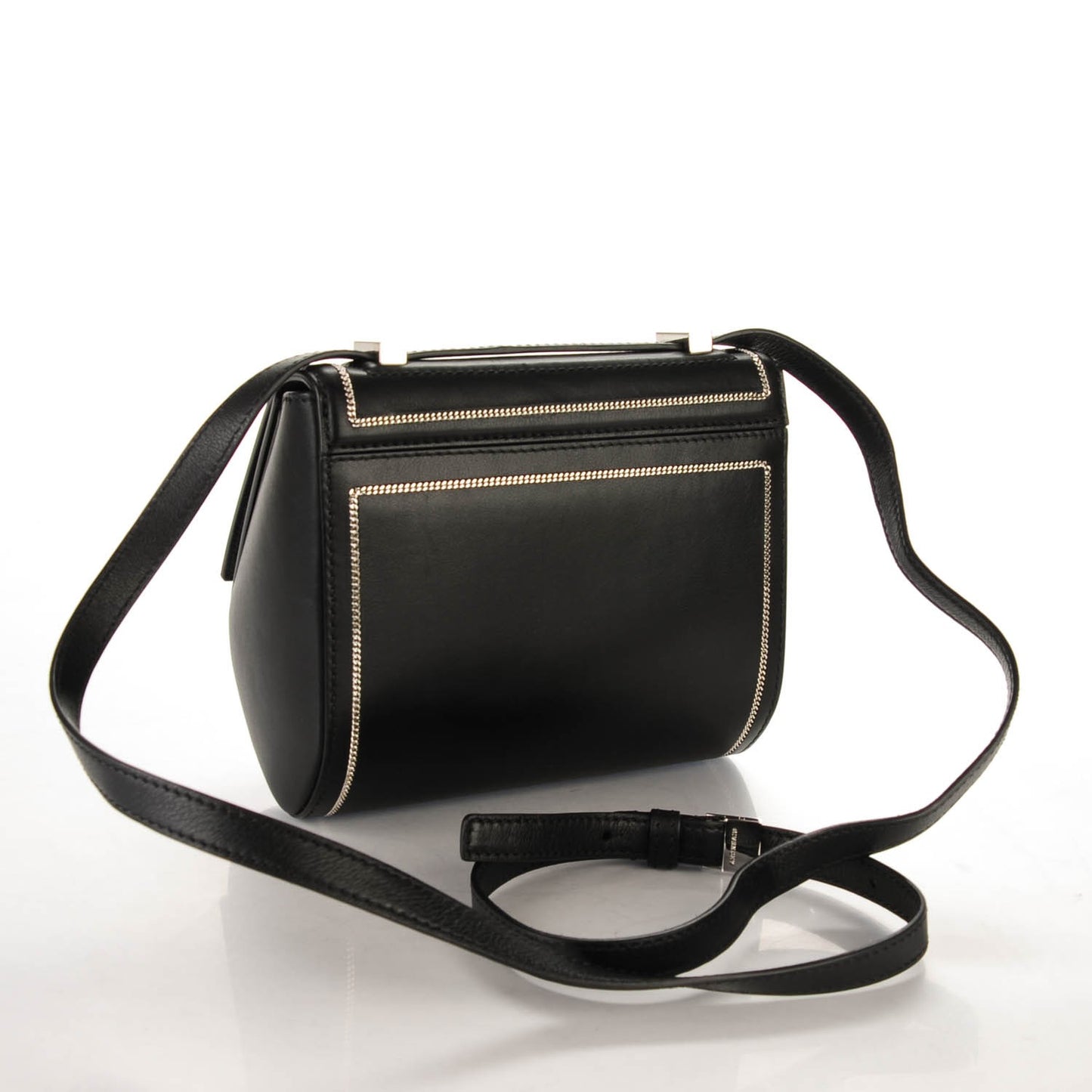 Calfskin Chain Embellished Mini Pandora Box Crossbody Bag Black
