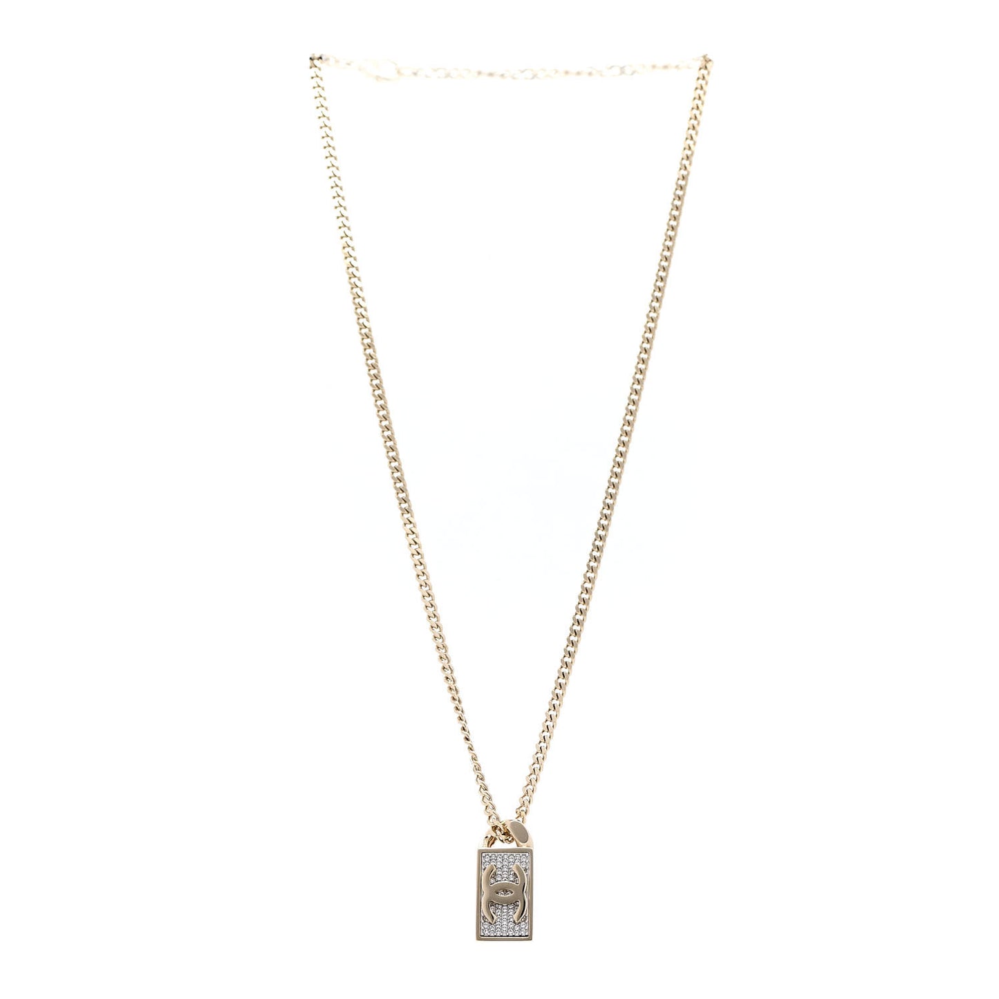 Crystal Dog Tag Charm Necklace Gold