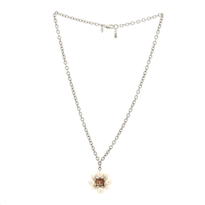 Chanel Gripoix Pearl Crystal CC Pendant Necklace Silver 3 of 4