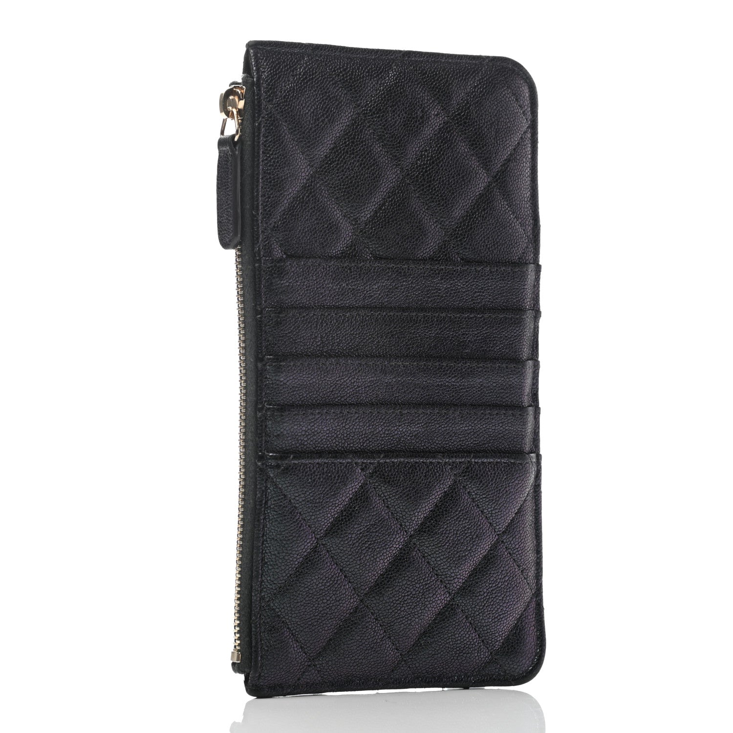 Chanel Iridescent Caviar Quilted Classic Flat Wallet Pouch Black 3 of 7