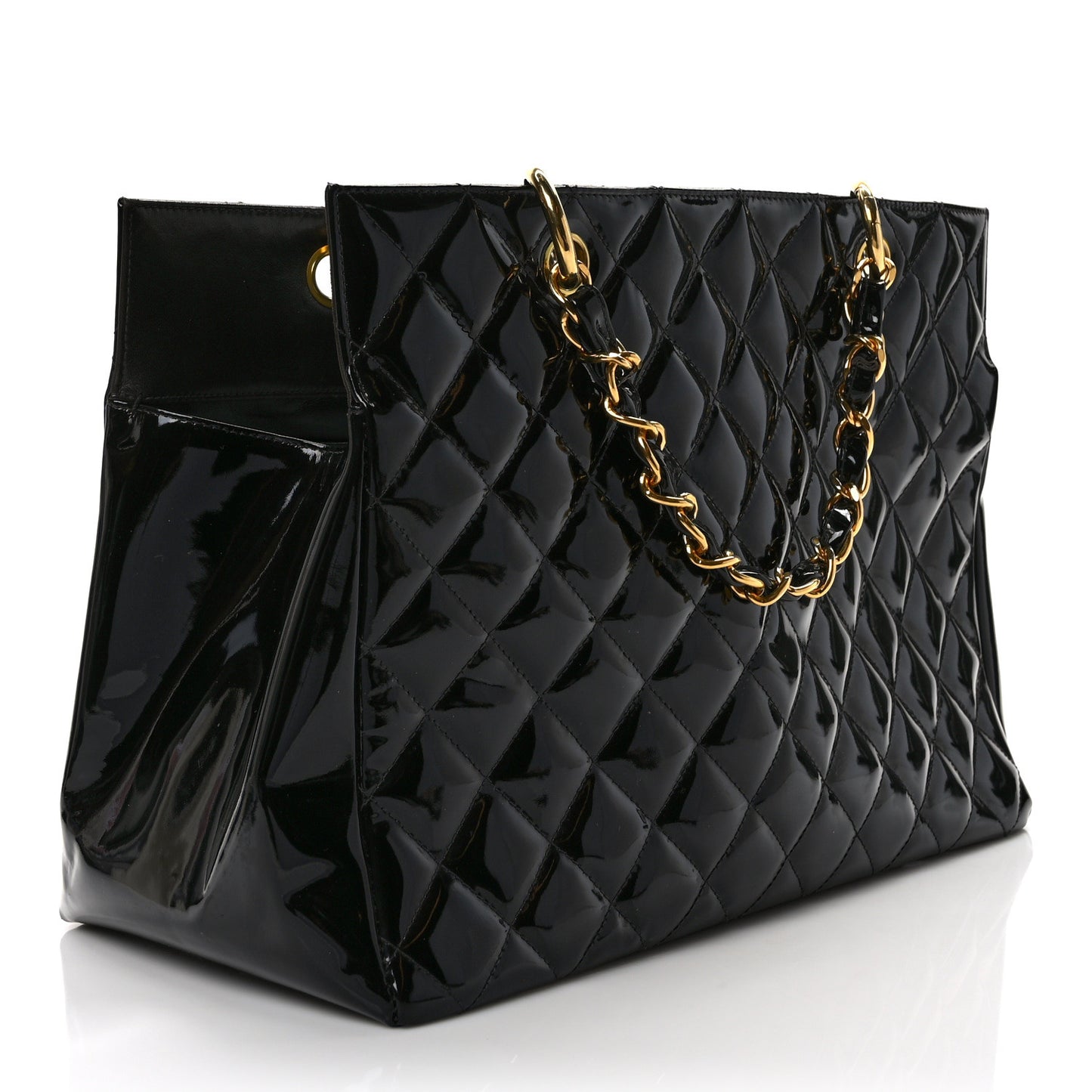 Patent Quilted Grand Shopping Tote GST Black