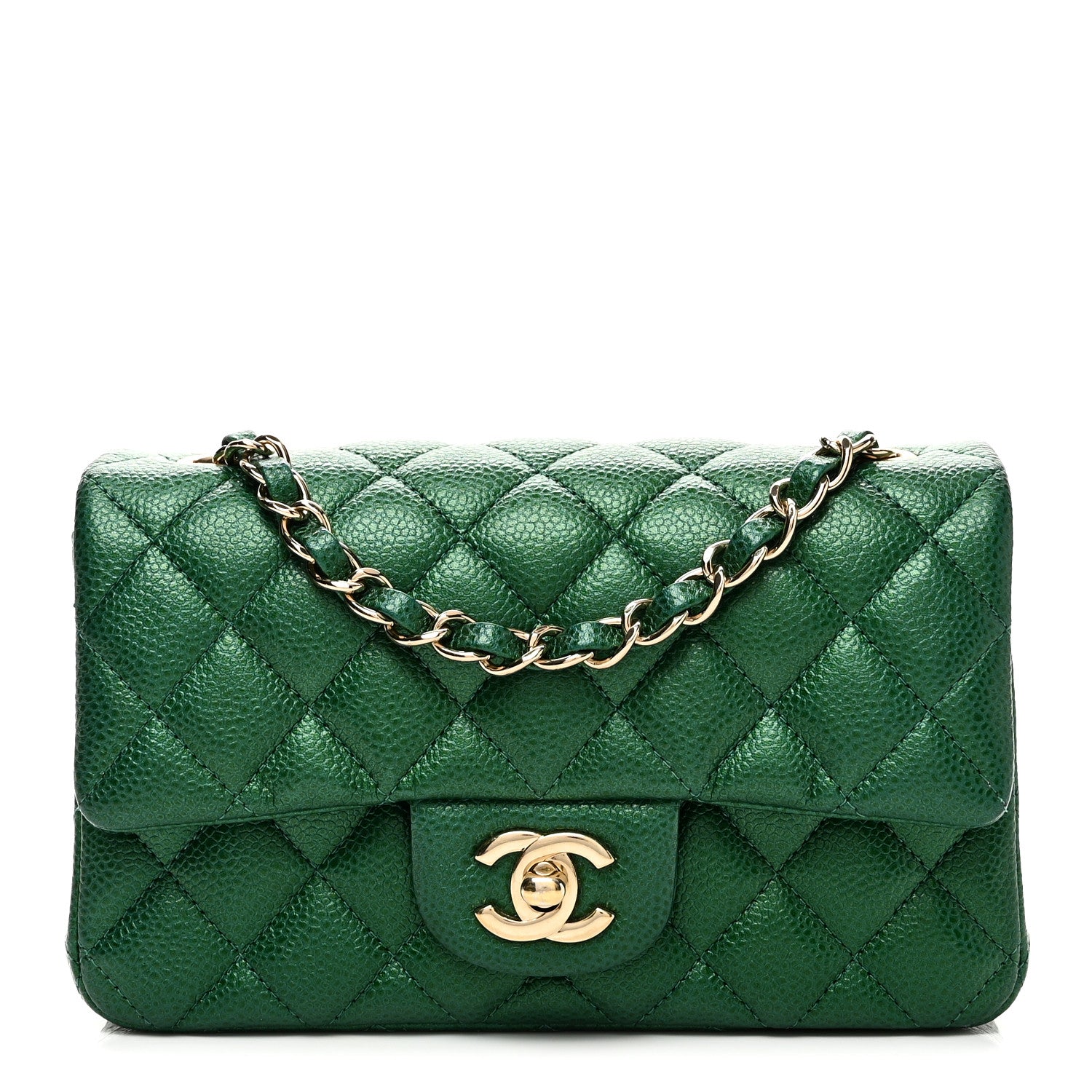 Chanel Metallic Caviar Quilted Mini Rectangular Flap Green 1 of 11