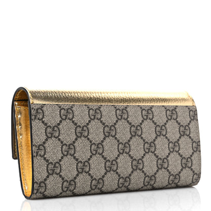 Gucci Metallic Calfskin GG Supreme Monogram GG Marmont Continental Wallet Gold Beige Ebony 3 of 9