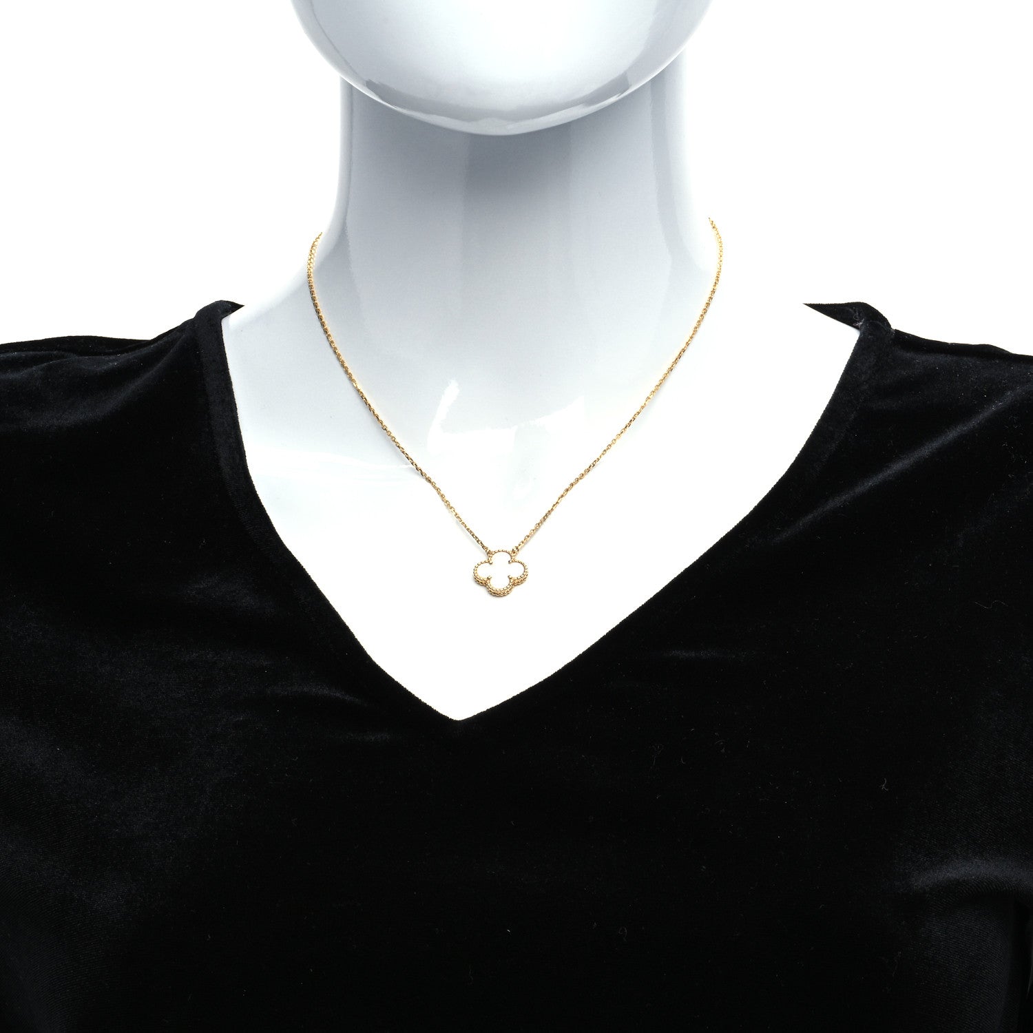 Van Cleef & Arpels 18K Yellow Gold Mother of Pearl Vintage Alhambra Pendant Necklace 2 of 7