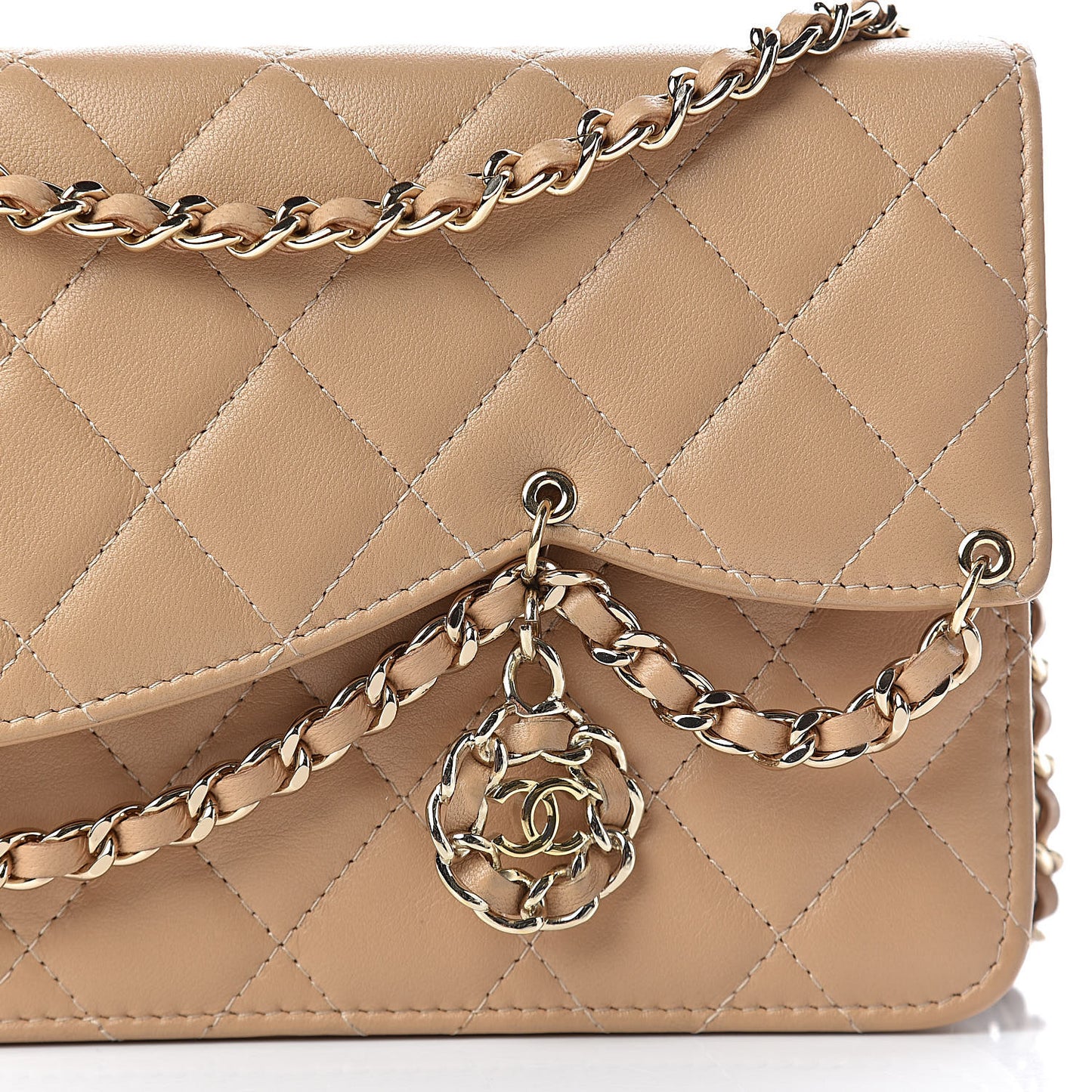 Lambskin Quilted Chain Infinity Wallet On Chain WOC Light Beige