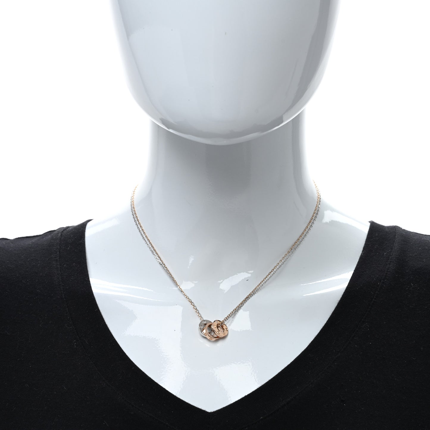 18K White Pink Gold Diamond Three Ring LOVE Pendant Necklace