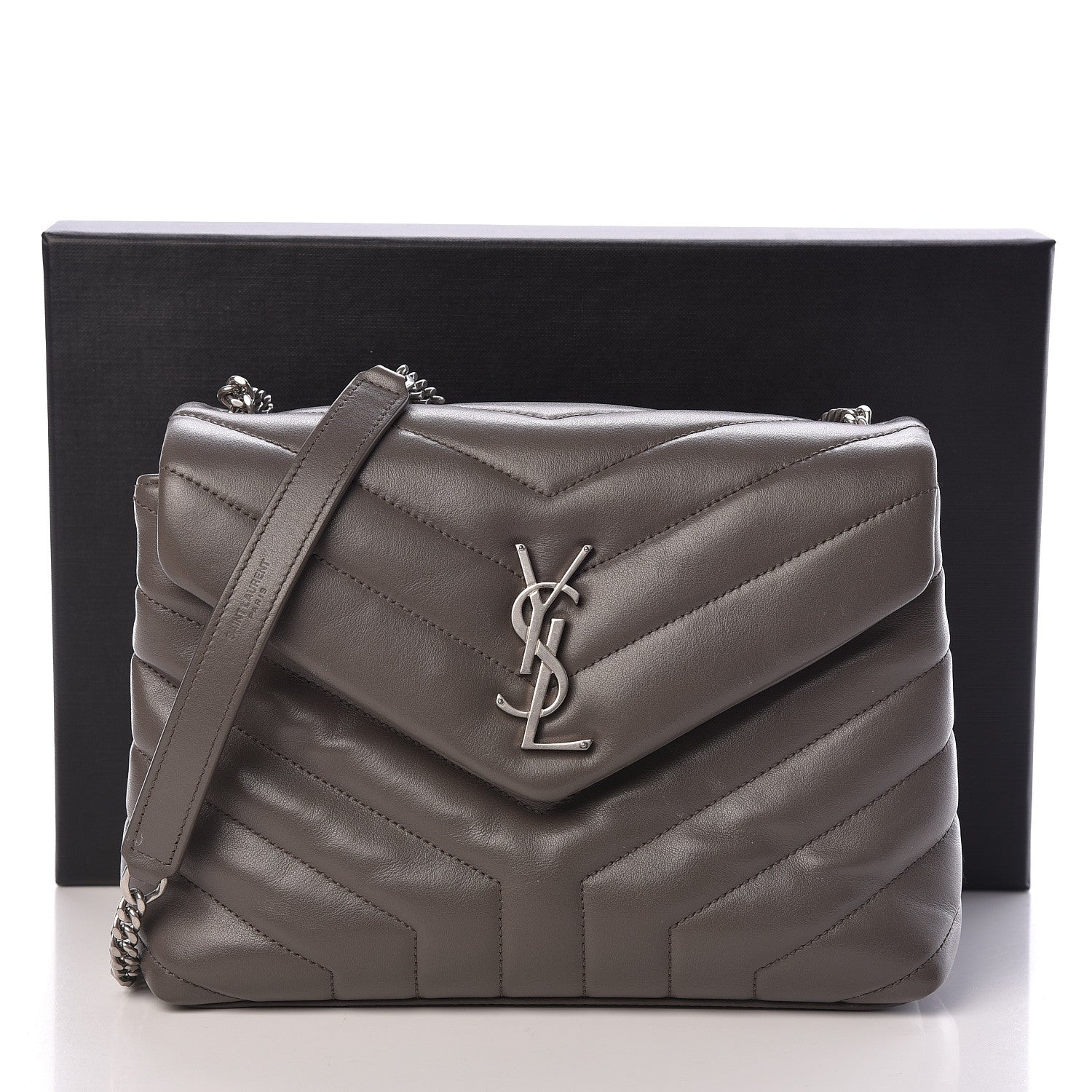 Saint Laurent Calfskin Y Quilted Monogram Small Loulou Chain Satchel Earth 11 of 11